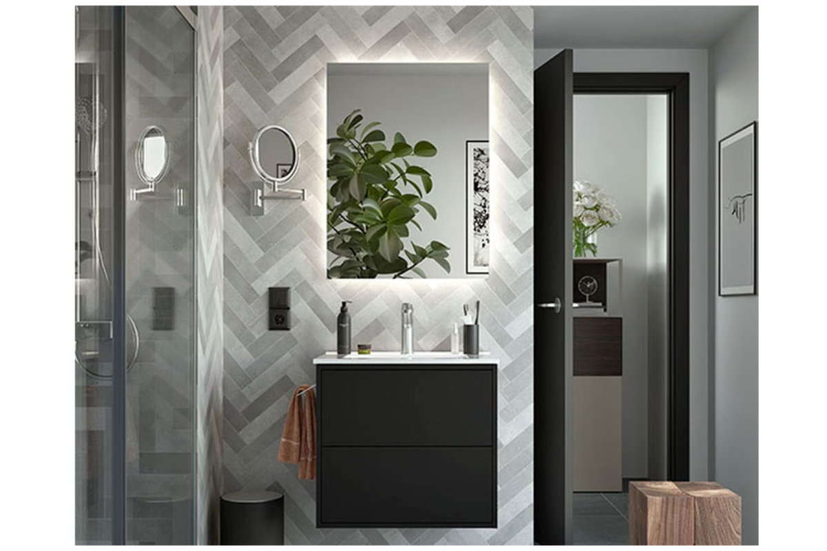Conjunto mueble de baño OPTIMUS 800 BLANCO MATE + Lavabo de posar + Espejo  redondo con